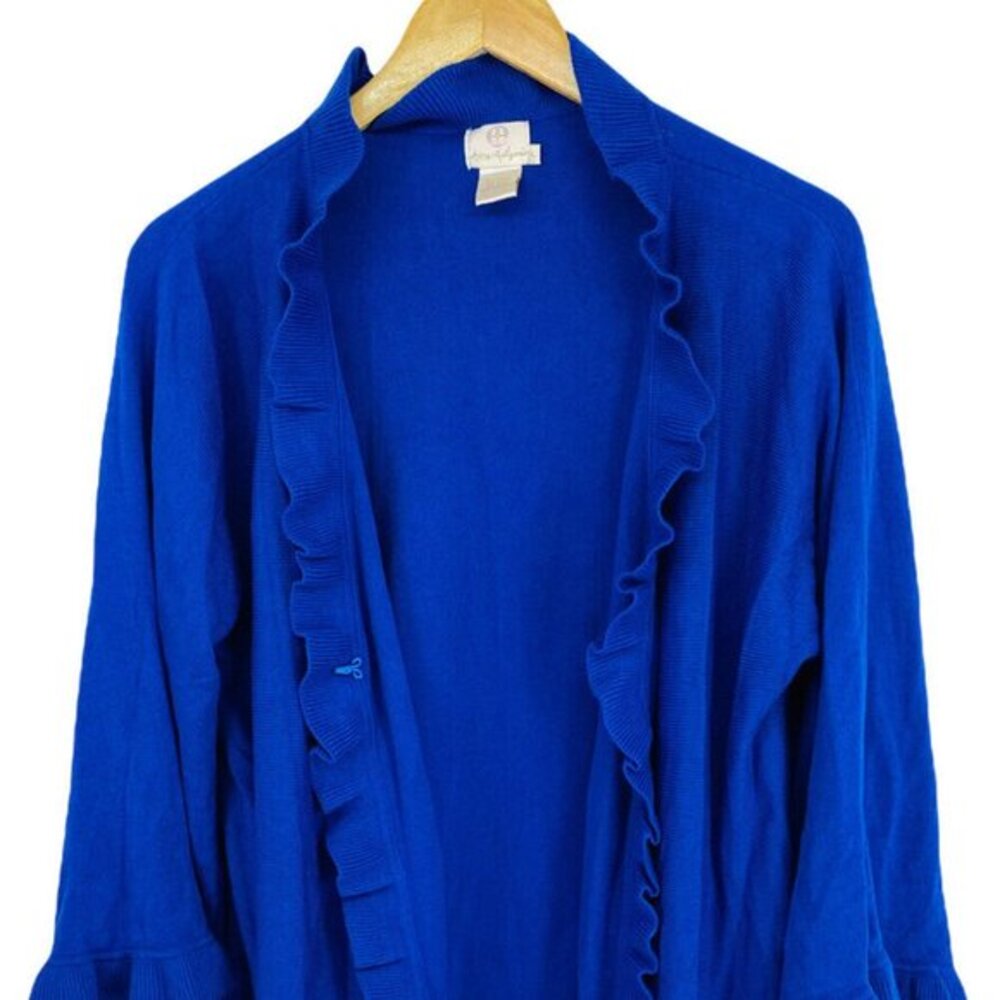 Hot In Hollywood Long Sleeve Blue Long Sweater Cardigan Duster size Large Ruffle